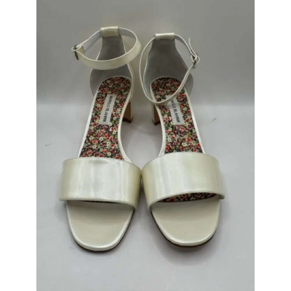 Shoe Size 12 MANOLO BLAHNIK Ivory PATENT Luxury - Sandals - Picture 2 of 5